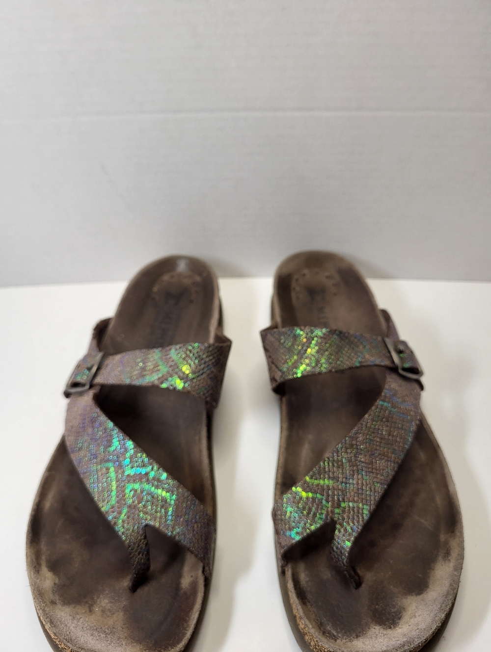 Mephisto Helen Toe Loop Sandals Brown + Metallic Snakeskin EU 42 / 10.5
